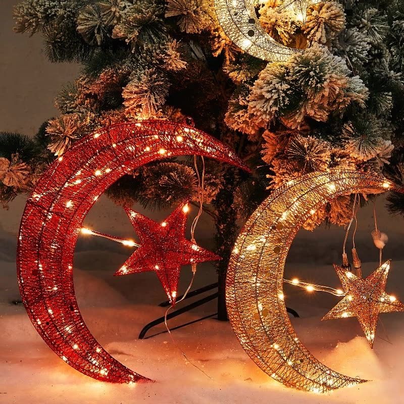 60cm Star and Moon Ornament Christmas Decoration Glitter Pendant