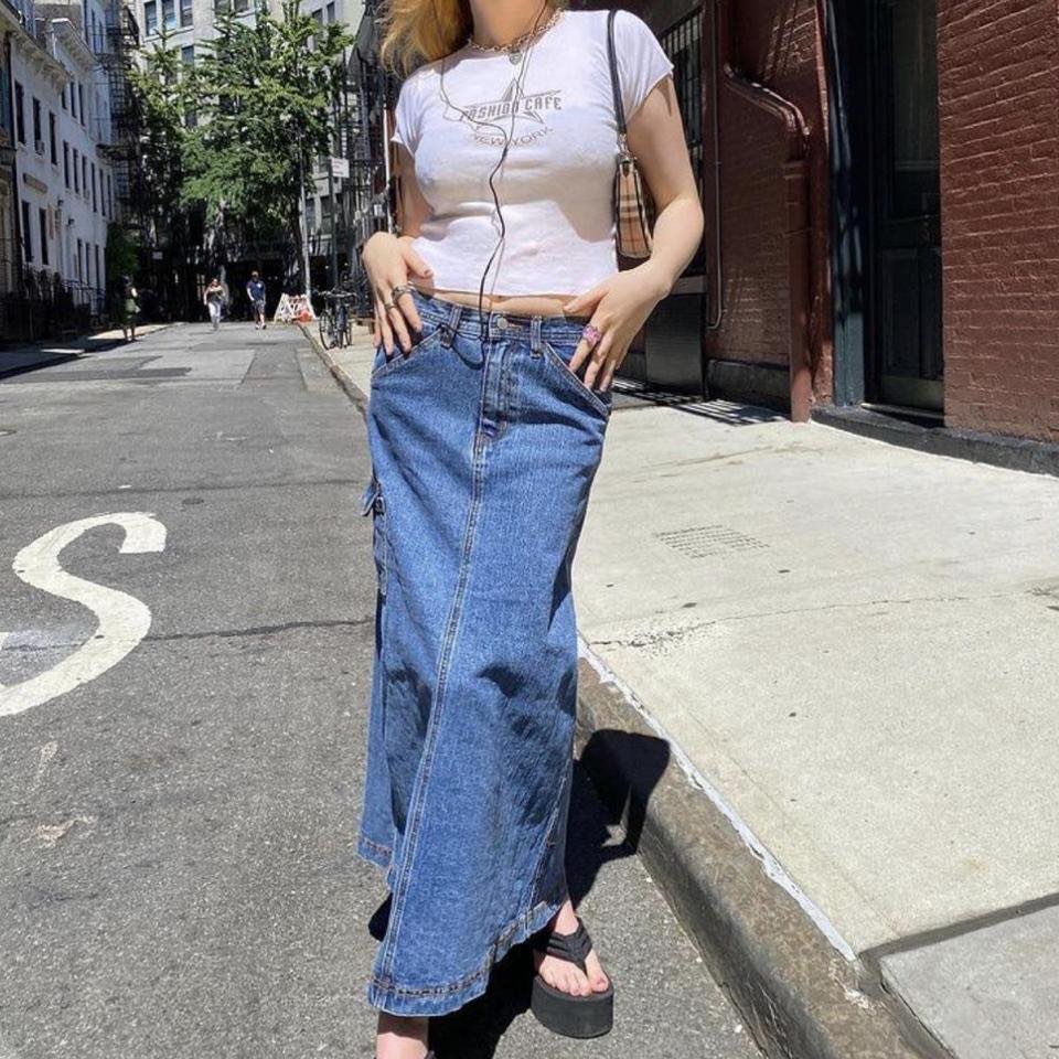 90s low rise kenzie skirt denim maxi skirt brandy melville vintage