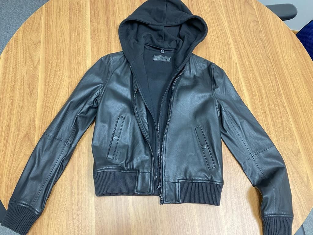 Agnese hooded clearance leather jacket