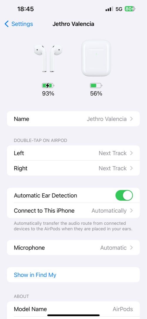 Apple airpods Gen 2 (Category: Earphones) located in Makati City. Submitted by robitusssinpapi (Listing ID 1267261523, Image 2). Description: Issue mircophone not working No box No other issue Legit original authentic.