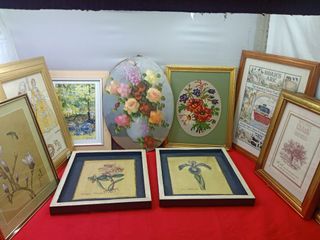 Assorted Vintage 8"x10" to 11"x14" framed artworks and Cross-stitch for 650 each *S64
