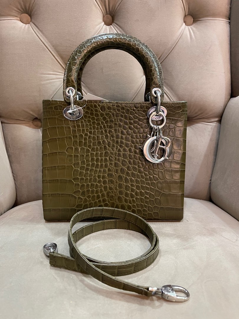 AUTHENTIC LADY DIOR RARE CROC WITH SLING, Luxury, Bags & Wallets on