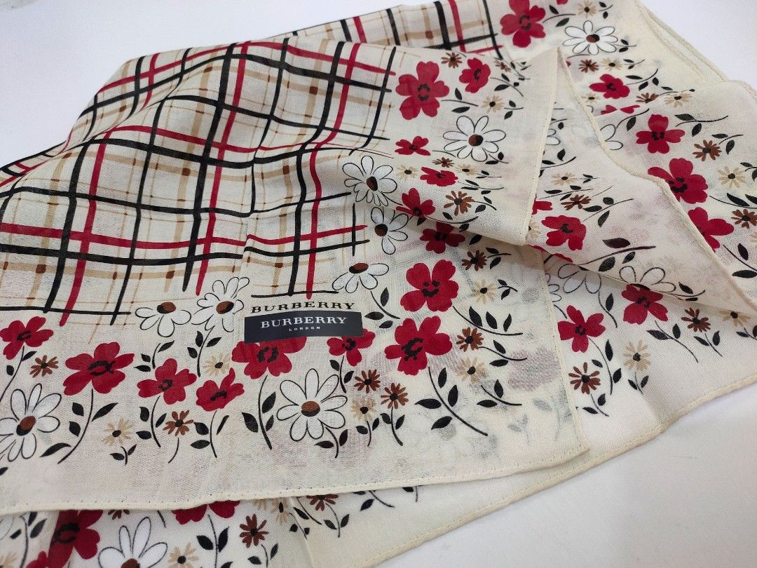 Authentic Vintage Burberry London Floral Large Handkerchief Scarf Made in Japan