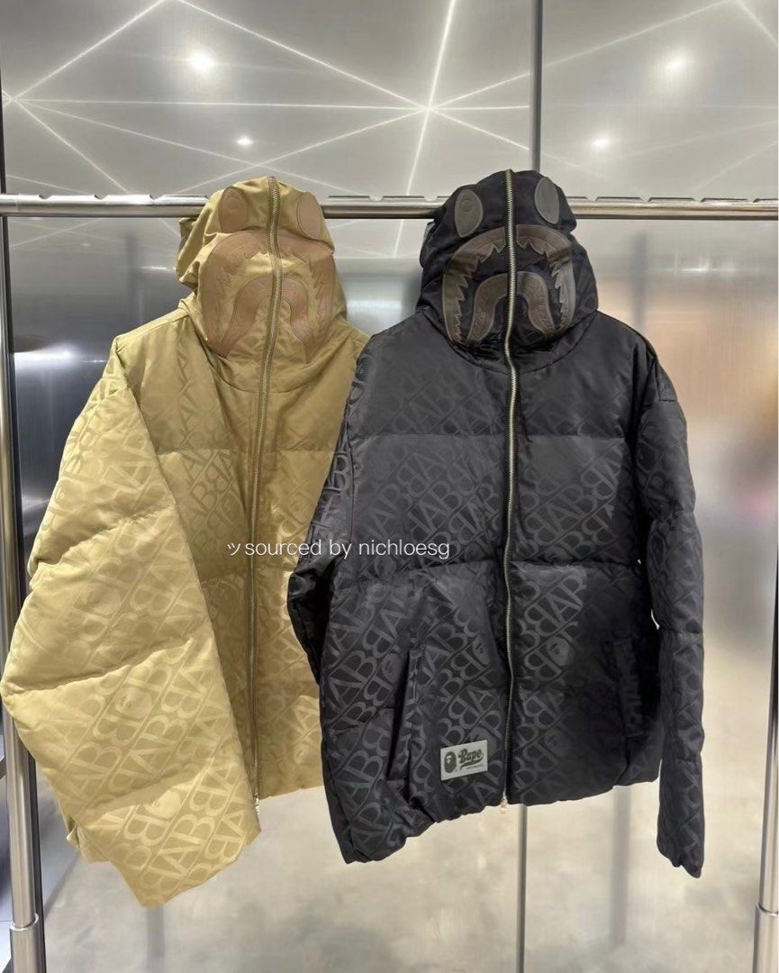 BAPE SPORT MONOGRAM SHARK HOODIE PUFFER DOWN JACKET, Men's