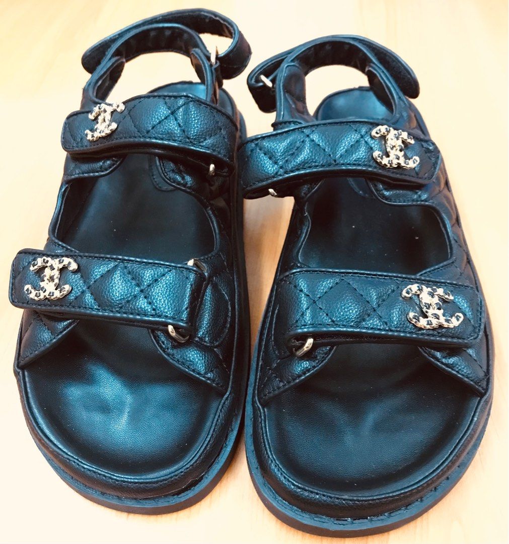 Black Faux Chanel Sandals Women s Fashion Footwear Sandals on