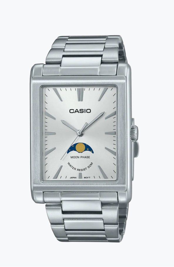 Casio Moon Phase/Moonphase MTPM105D7AV Men White Stainless Steel Dress Watch, Men