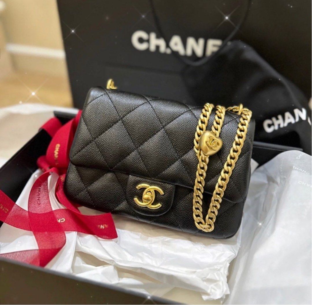 CHANEL Black Mini Rectangle Sweetheart Crush Caviar Flap Bag 23P Full Set  NEW!