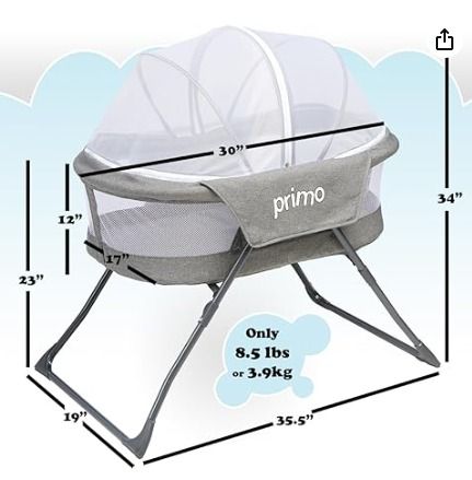 Cocoon Deluxe Folding Indoor Outdoor Travel Bassinet in Heather