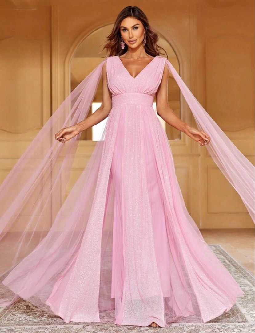 Contrast Sequin Mesh Overlay Formal Dress Women s Fashion