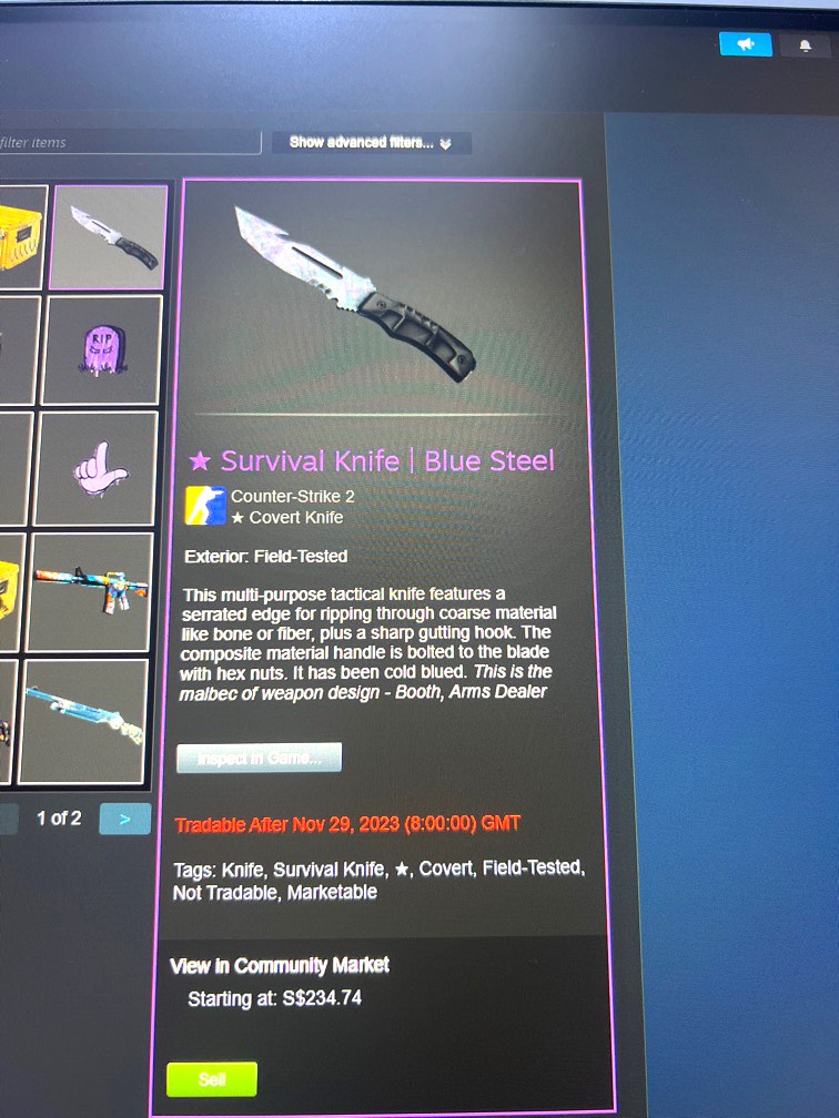 CS2Survival Knife Blue Steel (FieldTested), Video Gaming, Gaming