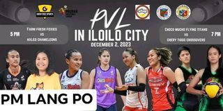 FOR SALE TICKET
PVL IN ILOILO CITY DEC 02 2023 

5PM
FARM FRESH FOXIES
              vs 
NXLED CHAMELEONS 

7PM
CHOCO MUCHO 
            vs 
 CHERY TIGGO

available ticket

COURTSIDE -
LOWERBOX -