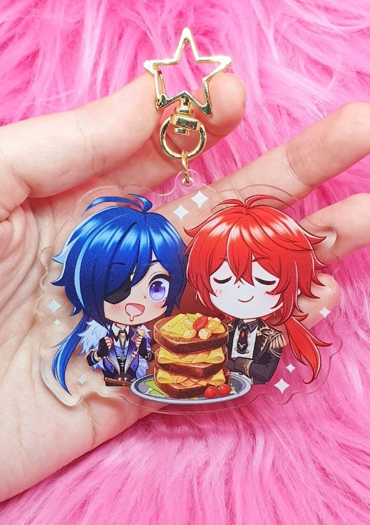 Genshin Keychain Genshin Impact Cute Chibi Keychains gift kawaii genshin Food BL kaeluc kaeya x diluc