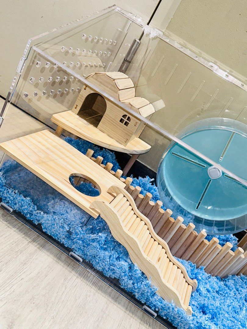 Hamster acrylic cage Syrian 80cm 100cm cage wooden accessories setup ... - Dark Coloured Hamster Cage Accessories