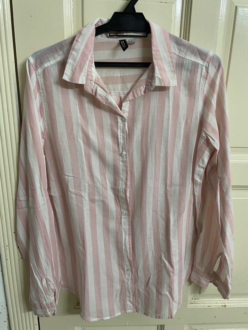 H&m pink and clearance white striped shirt