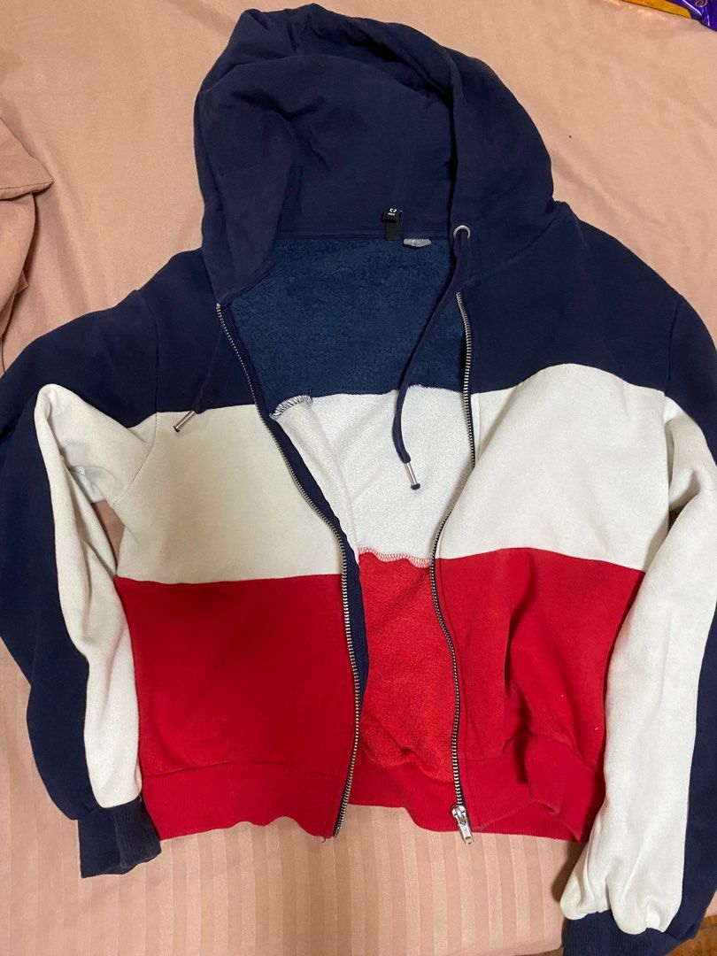 H and m red white and blue hoodie on sale
