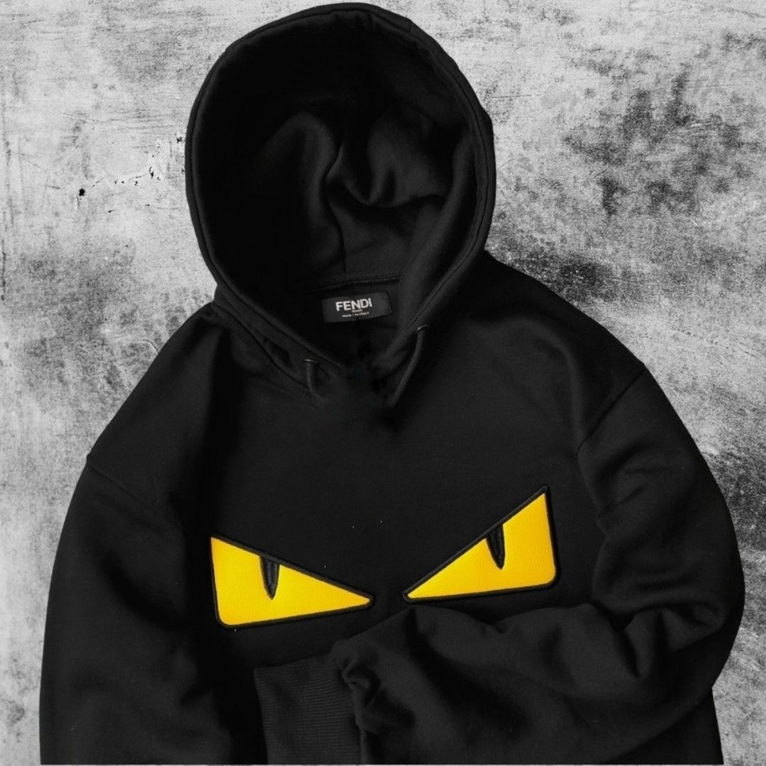 Hoodie Fendi Monster Eyes Hitam, Fesyen Pria, Pakaian Baju