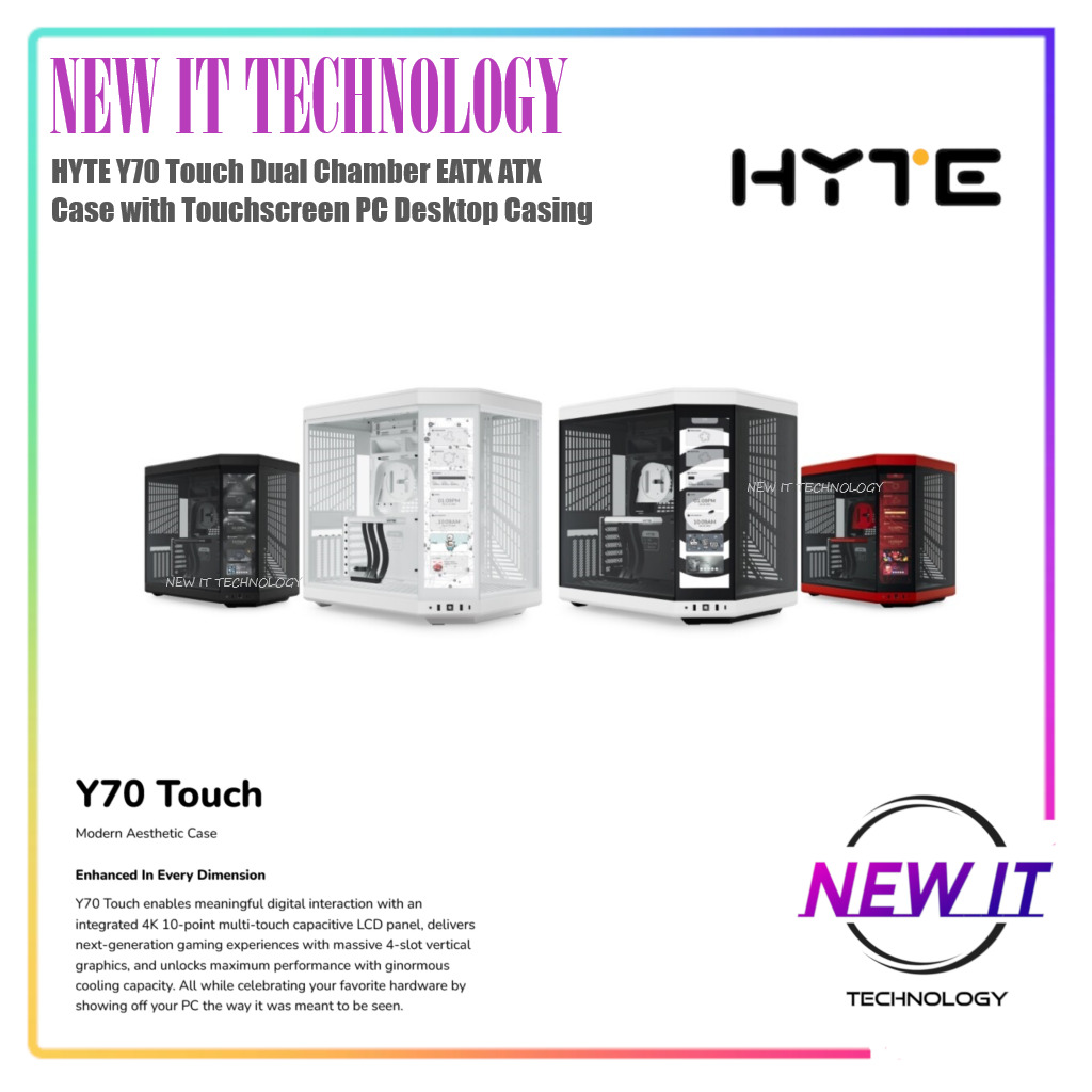 HYTE Y70 Touch Dual Chamber Mid-Tower ATX Case with Touchscreen, Snow  White, CS-HYTE-Y70-WW-L 