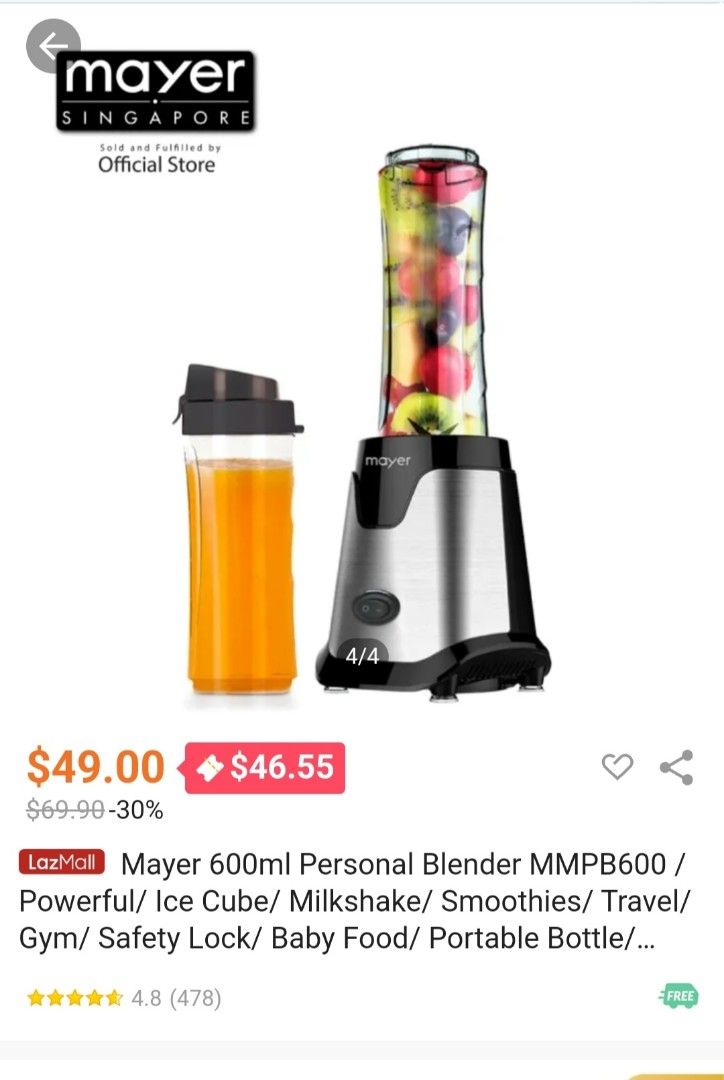 Mayer Personal Blender MMPB600, TV & Home Appliances, Kitchen