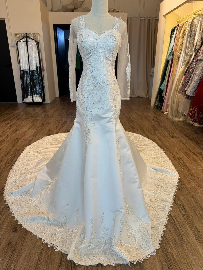 White wedding dress with blue trim top