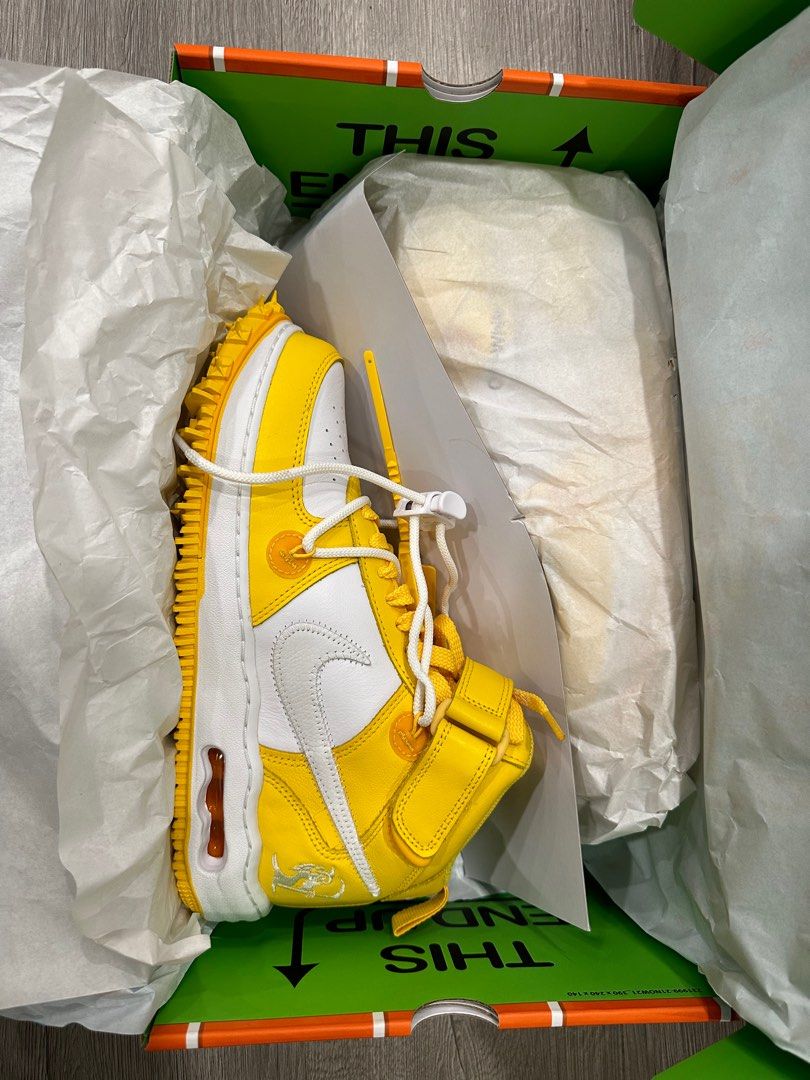 Nike x off white Air Force mid sp varsity maize, Men's Fashion