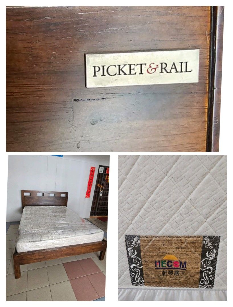 Picket&Rail Solid Oak Woods Queen Bedframe (350)) + 150 Foam