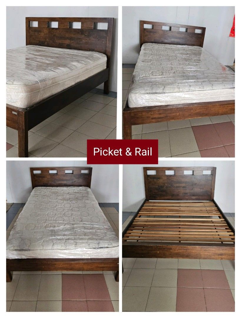 Picket&Rail Solid Oak Woods Queen Bedframe (350)) + 150 Foam