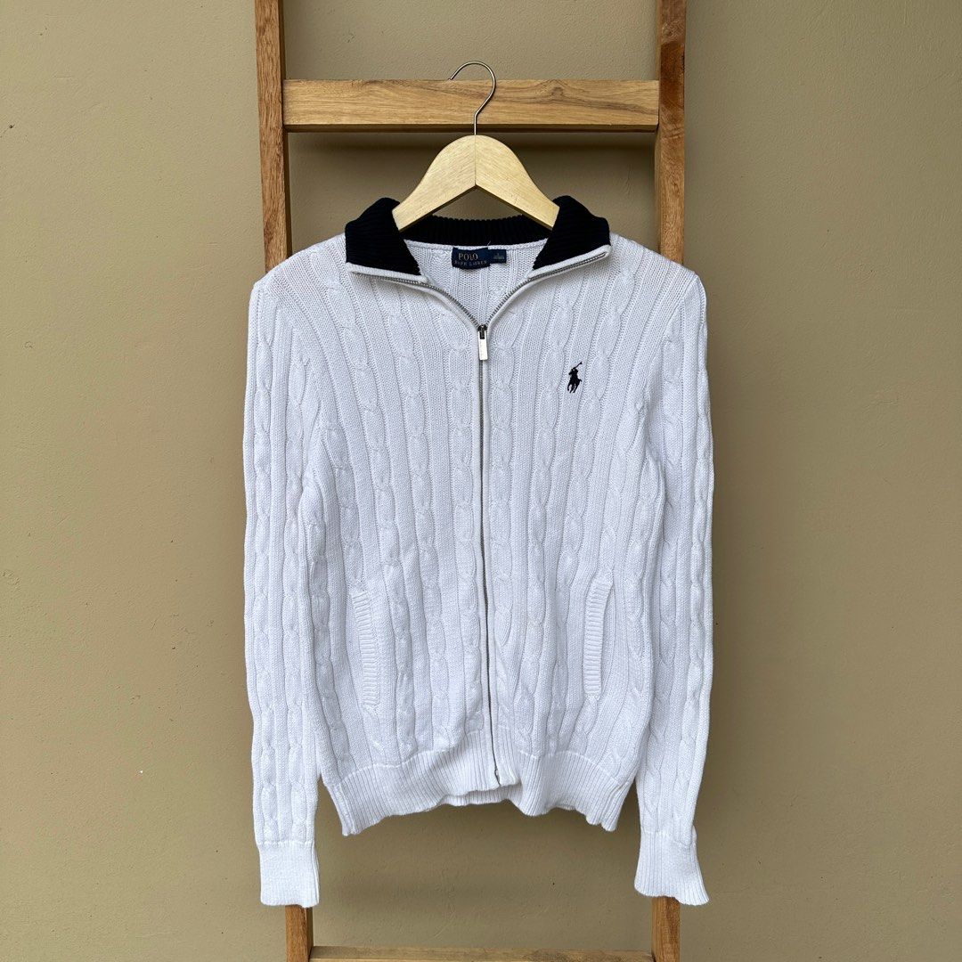 AUTHENTIC polo ralph lauren bw zipper cable knit sweater
