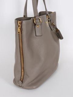 PRADA Vitello Daino Gold Zippy Shopping Bag Grey BR4372