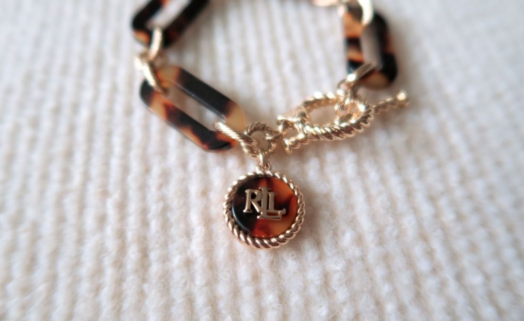 Ralph Lauren Tortoiseshell Flex Link Logo Pendant Bracelet