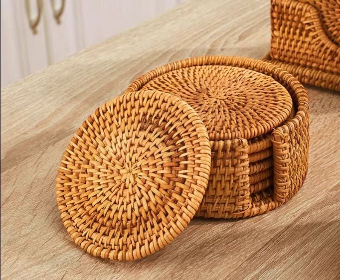 Rattan Placemat Coaster Set Dinnerware Place mat Table Mat (Category: Coffee & Tea Tableware) located in Manila. Submitted by winterbliss (Listing ID 1267248047, Image 3). Description: Thickness: 1cm Size (Diameter): - 8 cm , 8g - 10 cm , 17g - 16 cm , 41g - 20 cm , 60g - 30 cm , 129g - 35 cm , 221g - 30*40 cm , 260g Available : - per pc - sets (6 coasters + 1 coaster organizer).