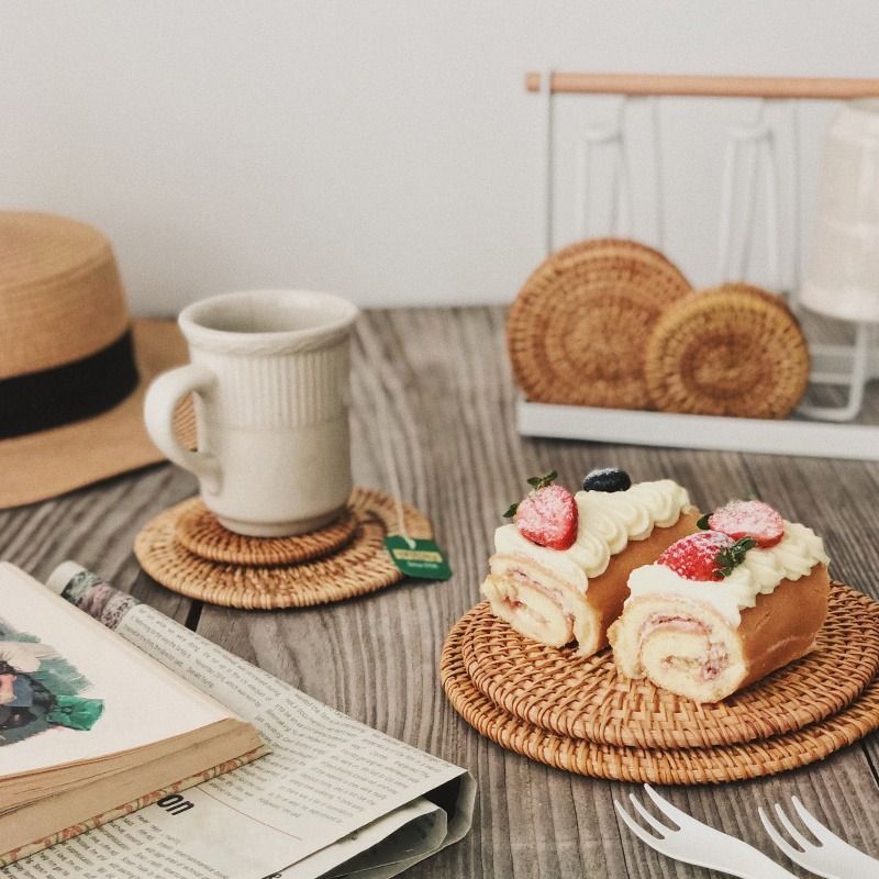 Rattan Placemat Coaster Set Dinnerware Place mat Table Mat (Category: Coffee & Tea Tableware) located in Manila. Submitted by winterbliss (Listing ID 1267248047, Image 2). Description: Thickness: 1cm Size (Diameter): - 8 cm , 8g - 10 cm , 17g - 16 cm , 41g - 20 cm , 60g - 30 cm , 129g - 35 cm , 221g - 30*40 cm , 260g Available : - per pc - sets (6 coasters + 1 coaster organizer).