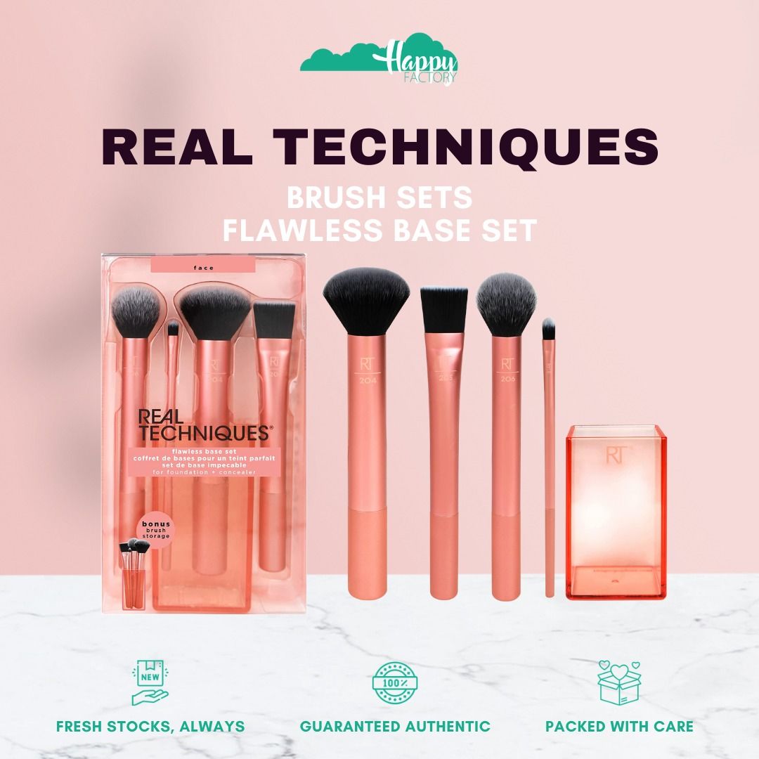 REAL TECHNIQUES Brush Sets Flawless Base Set (Category: Makeup) located in Quezon City. Submitted by happyfactoryph (Listing ID 1132354635, Image 1). Description: REAL TECHNIQUES Brush Sets Flawless Base Set – P1690 (from P3000) ⁣ Product Details: Real Techniques Flawless Base Brush Set includes the 206 Contour Brush, 207 Detailer Brush, 204 Buffing Brush, and 205 Square Foundation Brush for creating a perfect canvas. Each brush in this set has s