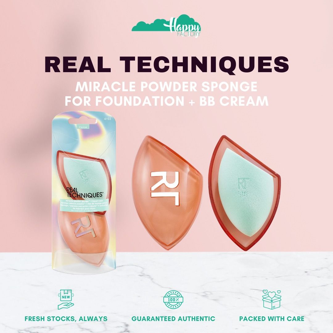 REAL TECHNIQUES Miracle Powder Sponge For Foundation + BB Cream (Category: Face Care) located in Quezon City. Submitted by happyfactoryph (Listing ID 1132350784, Image 1). Description: REAL TECHNIQUES Miracle Powder Sponge For Foundation + BB Cream – P990 (from P2000) ⁣ Product Details: The Real Techniques Miracle Powder Sponge seamlessly blends and sets for a soft-focus finish that lasts. Our powder makeup sponge offers buildable coverage and is