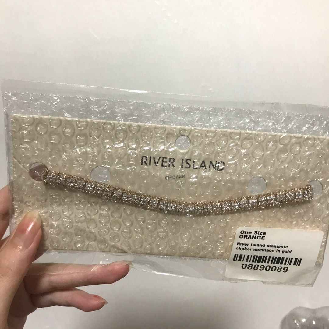 River island gold diamante glitter choker necklace Women s