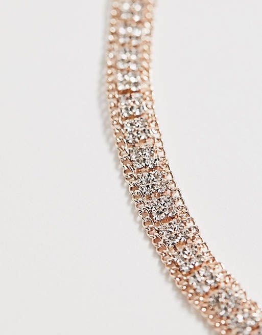 River island gold diamante glitter choker necklace