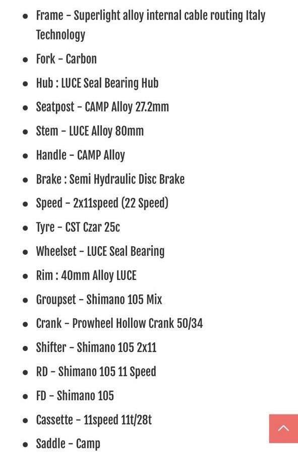 Camp road best sale bike size chart