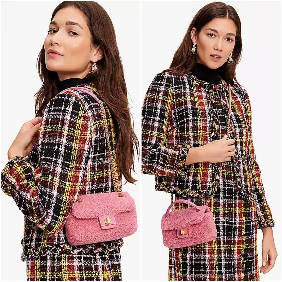 SALES (Ends 28 Nov Noon) Kate Spade Evelyn Shearling Small Shoulder  Crossbody Light Feather Pink