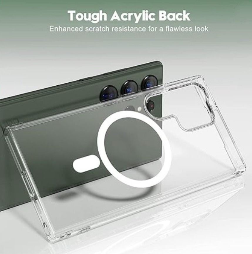 For Samsung Galaxy S24 Ultra Magnetic Phone Case PC+TPU Scratch-proof Back  Cover - Transparent Black Wholesale