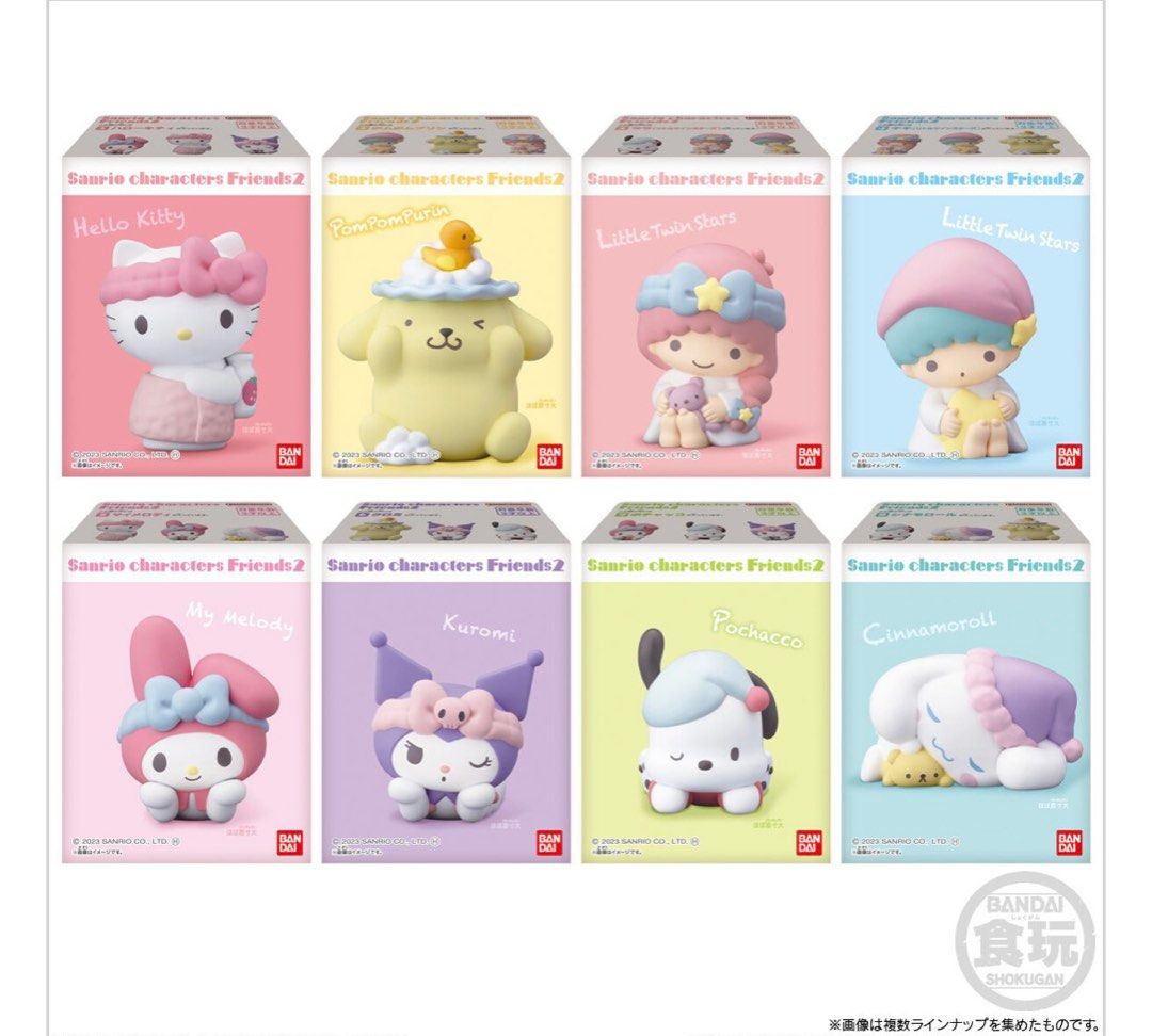 Sanrio Character Friends 2 Figure (Category: Designer & Blind Box Toys) located in Santa Rosa. Submitted by bellesdreamph (Listing ID 1267236795, Image 1). Description: SANRIO CHARACTERS FRIENDS 2 Sanrio Characters 2 from the adult cute design Sofubi and Friends series! The theme this time is relaxing time before good night. Draw and create relaxing characters with food toys originals! ●Colored soft-be dolls (8 types in total) ●1 piece of gum (so