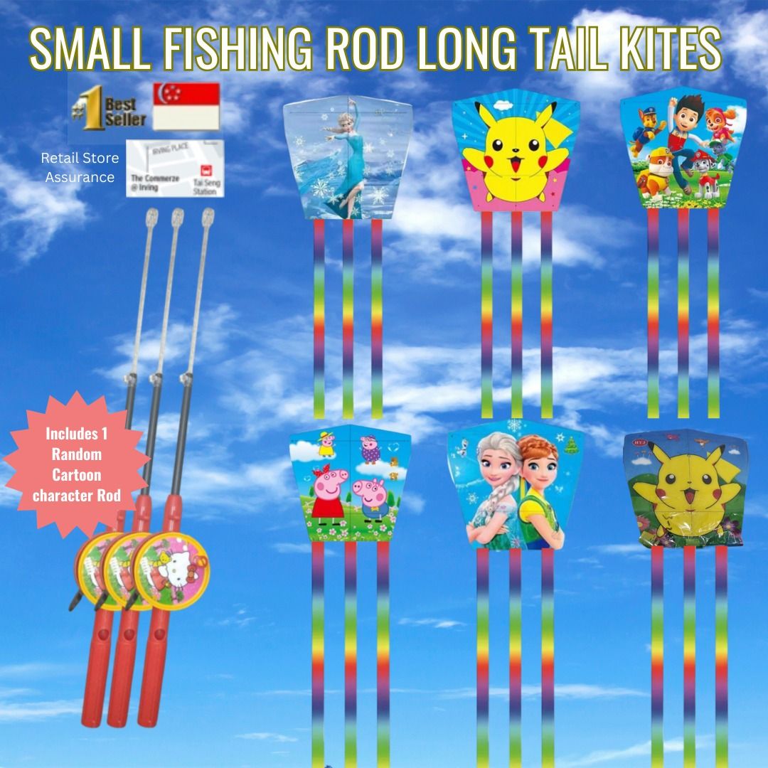 SG Seller Small Plastic Fishing Rod Long Rainbow Tail Kites Playful Kite  Kids' Outdoor Cartoon Characters For Children, Hobbies & Toys, Toys & Games  on Carousell