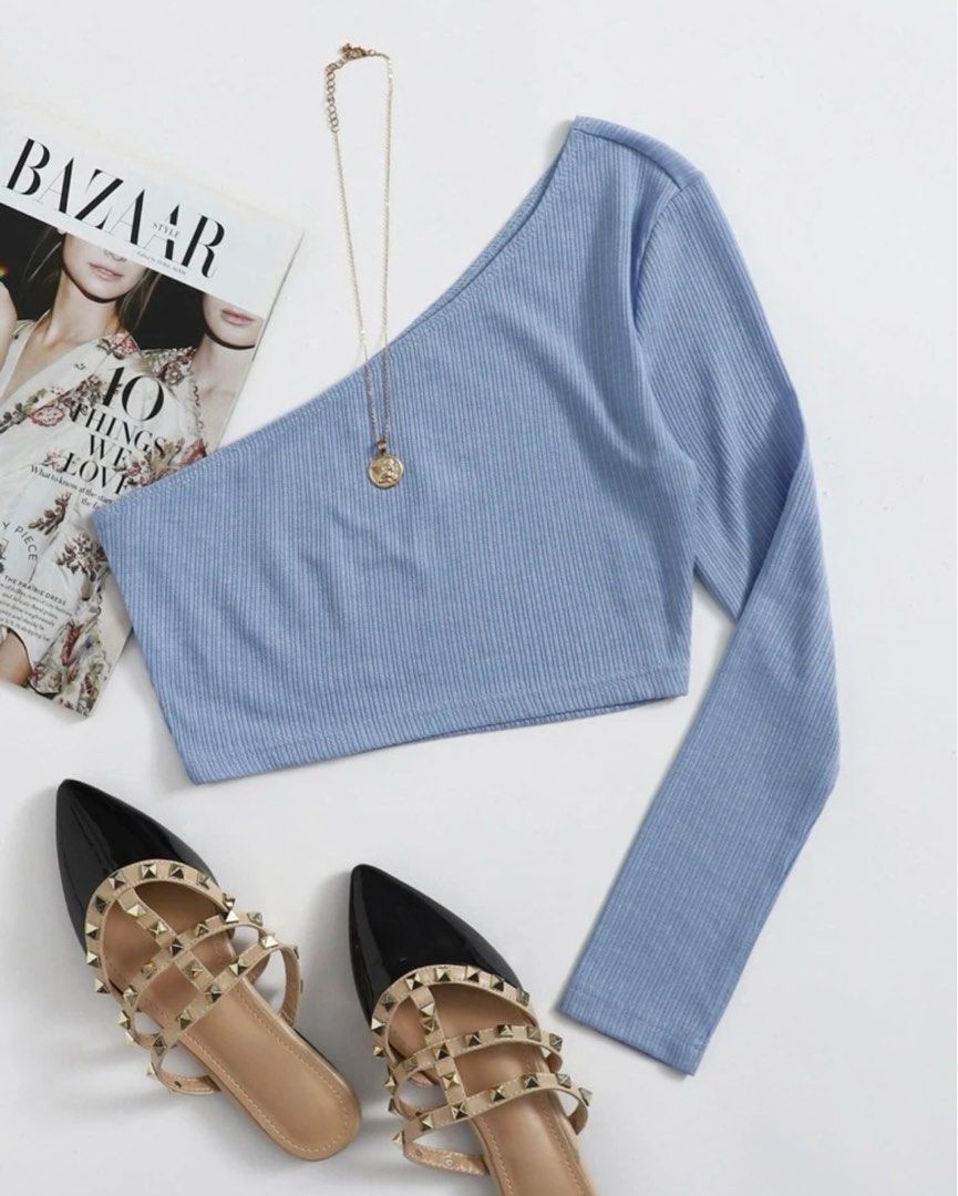 Shein Blue One Shoulder Longsleeve Crop Top (Category: Longsleeves) located in Pasig City. Submitted by sichi.ph (Listing ID 1267273009, Image 1). Description: .