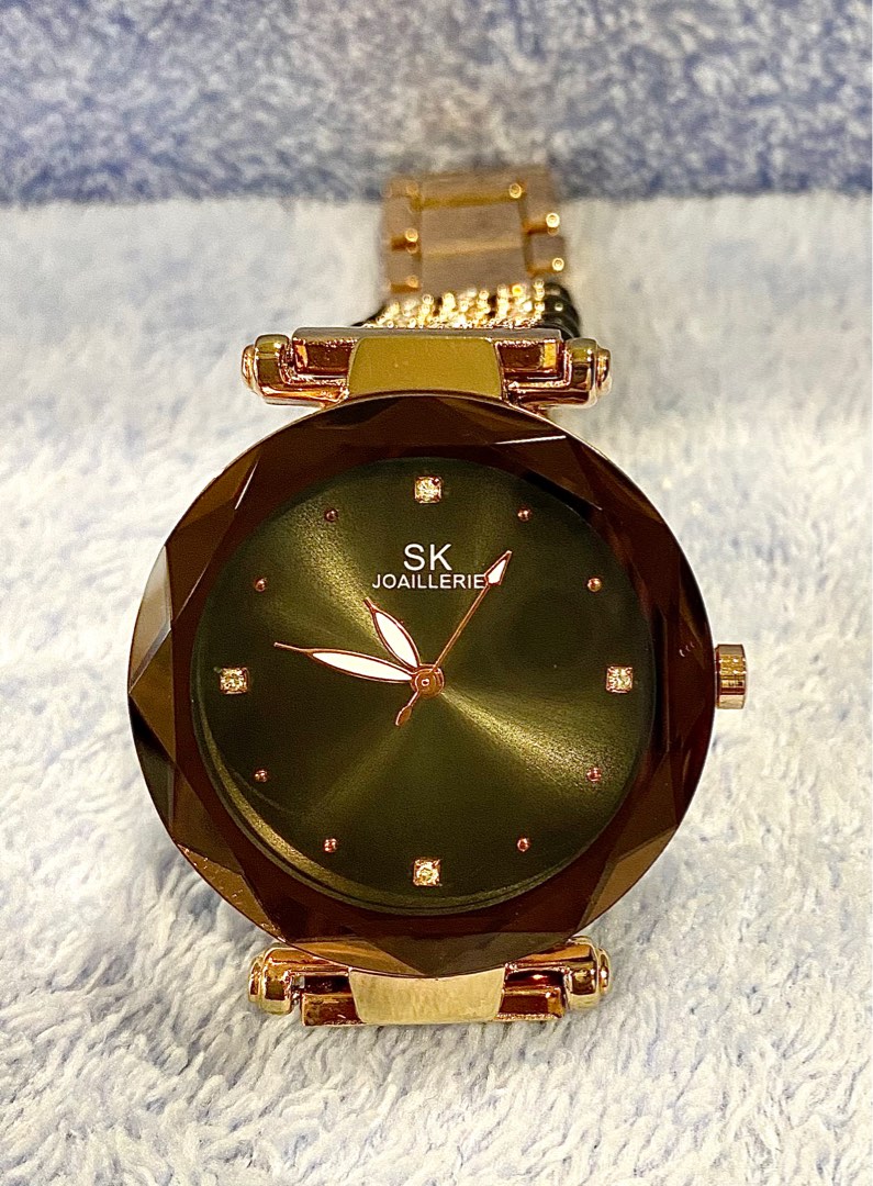 RARE ITEM SK Joaillerie Quartz Watch with Obsidian Beads Strap