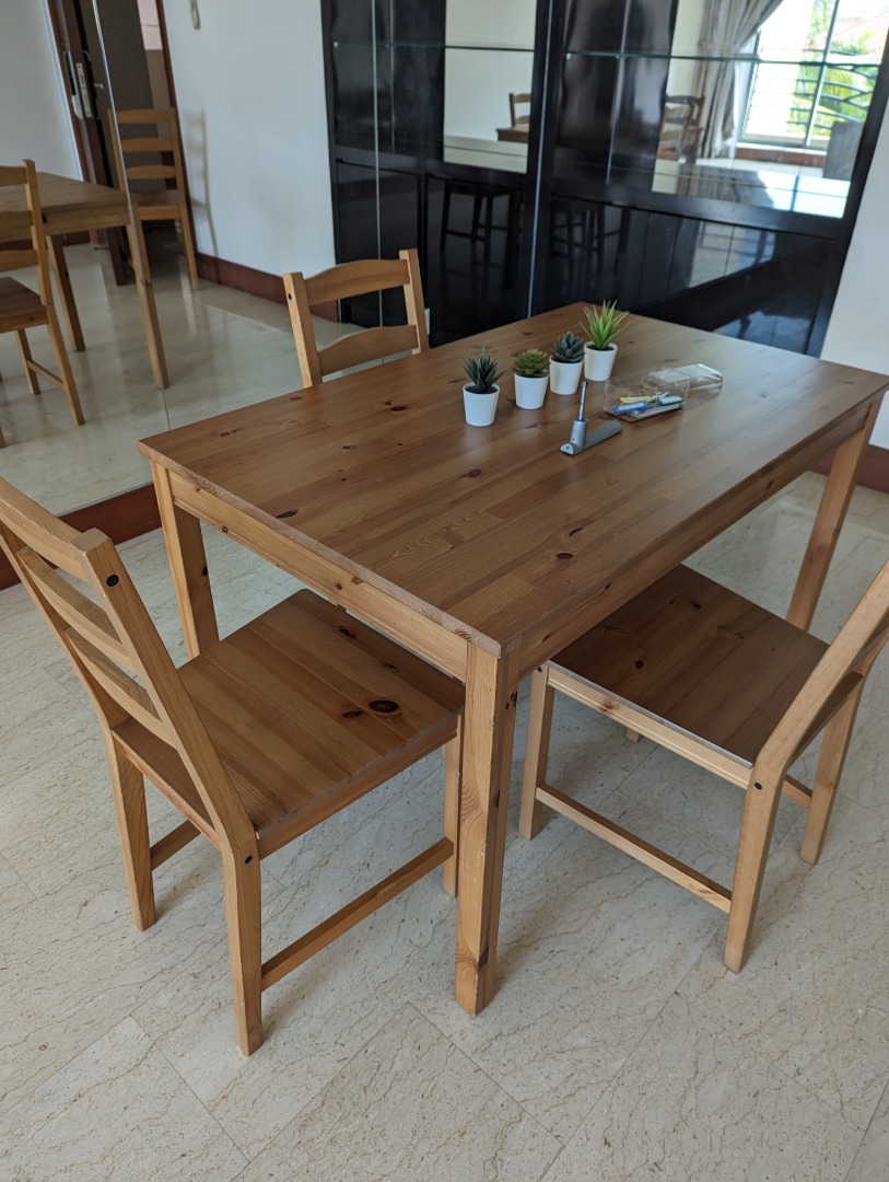 Rectangle dining table with 4 chairs (from Ikea), Furniture & Home