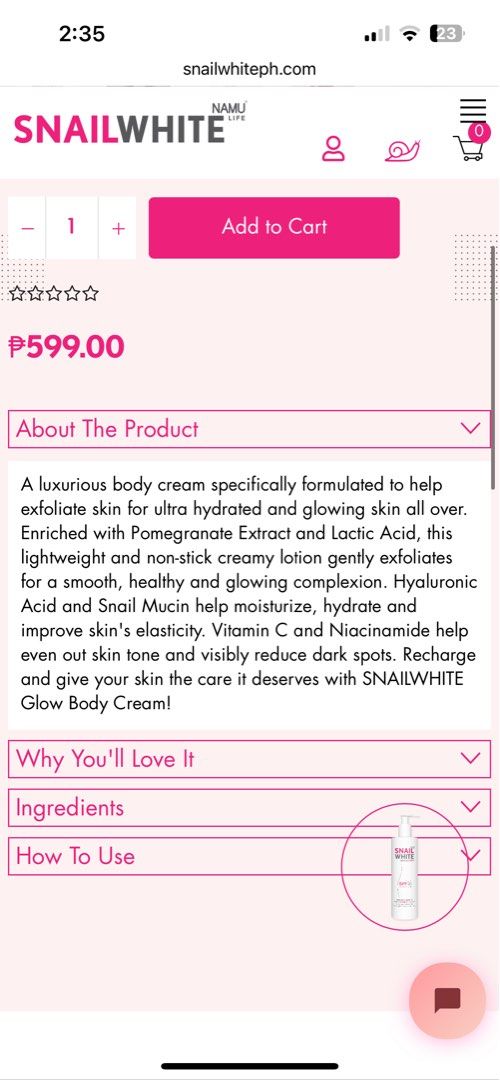 Snail white glow body cream, Beauty & Personal Care, Bath & Body, Body