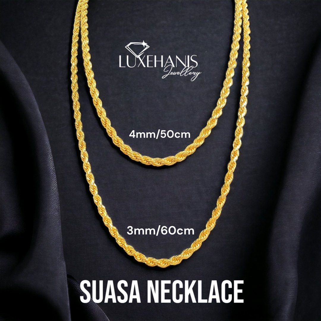 Suasa premium necklace rope chop 916 50Or 60cm Women s Fashion