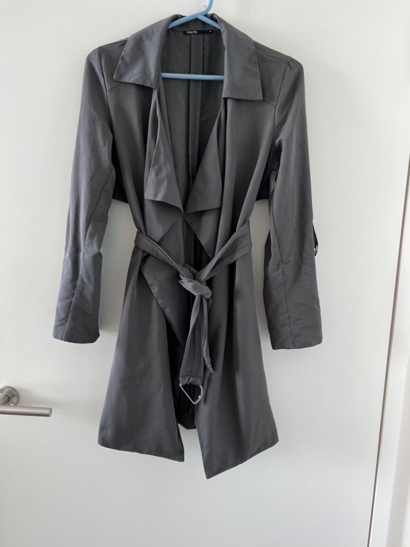 Tokito viscose grey belted trench jacket 6, 女裝, 上衣, 其他上衣
