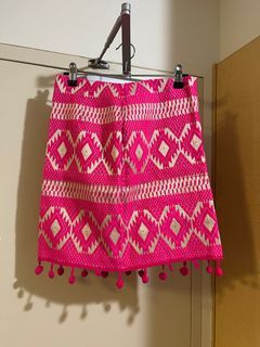 Uk 8 ASOS Pink Magenta Cute Short Skirt Tribal Pom-poms