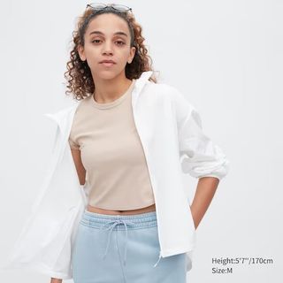 Uniqlo AIRism Extra Soft Cropped Short Sleeve T-Shirt in Natural