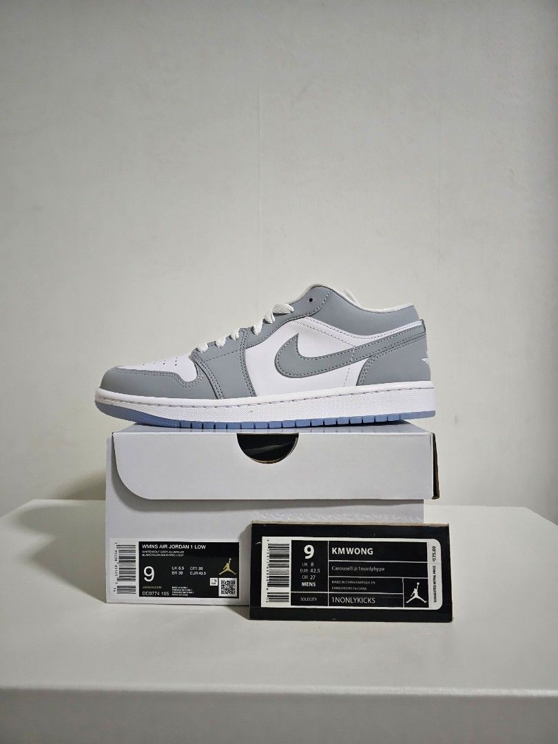 US9W] Air Jordan 1 Low Wolf Grey, Women's Fashion, Footwear