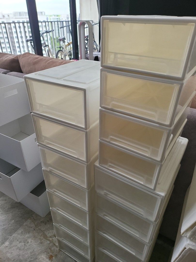 White plastic storage drawers, Furniture & Home Living, Furniture